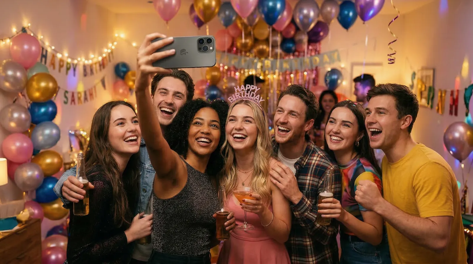 Birthday party guests capturing moments