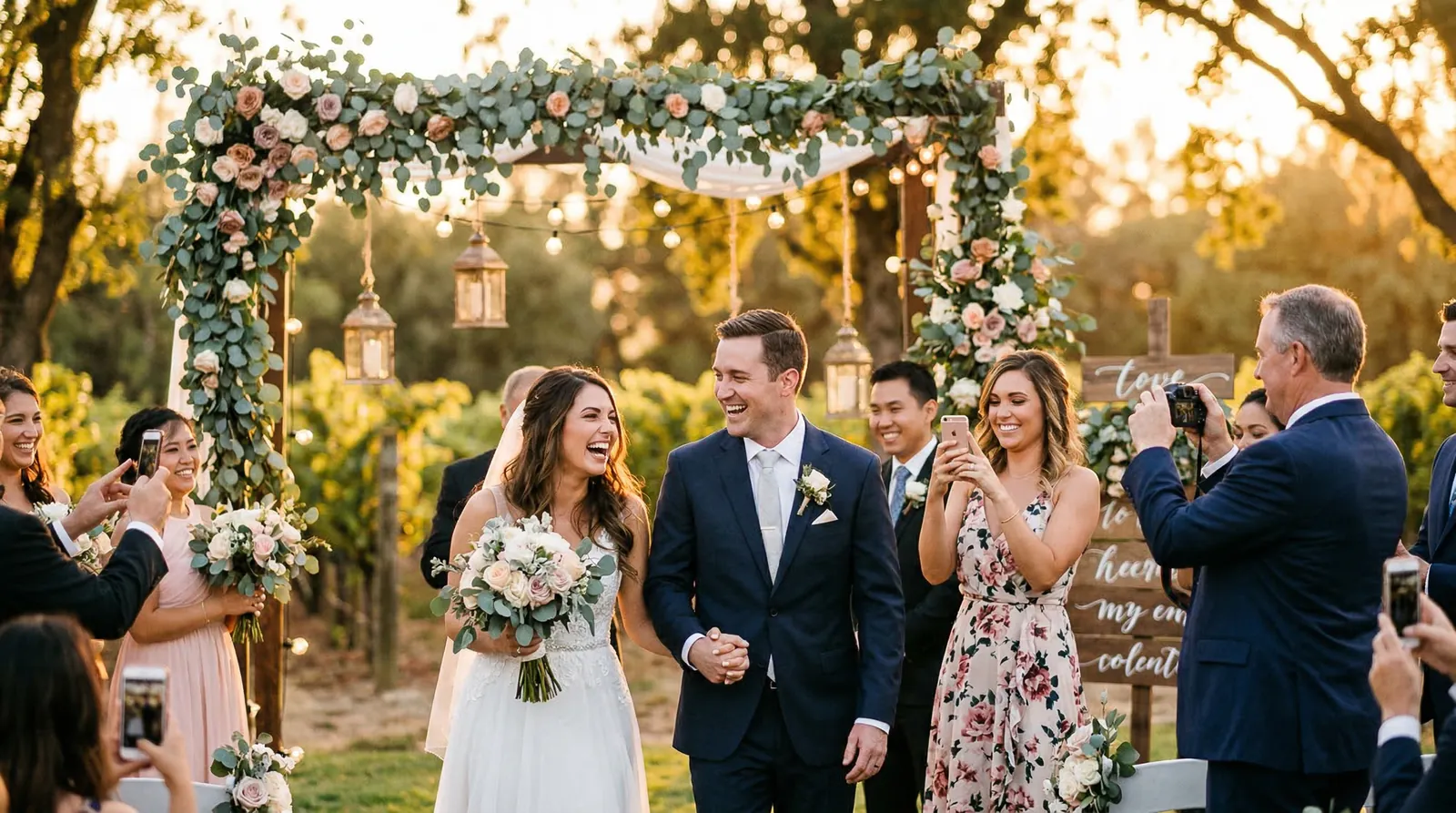 Wedding reception with guests taking photos